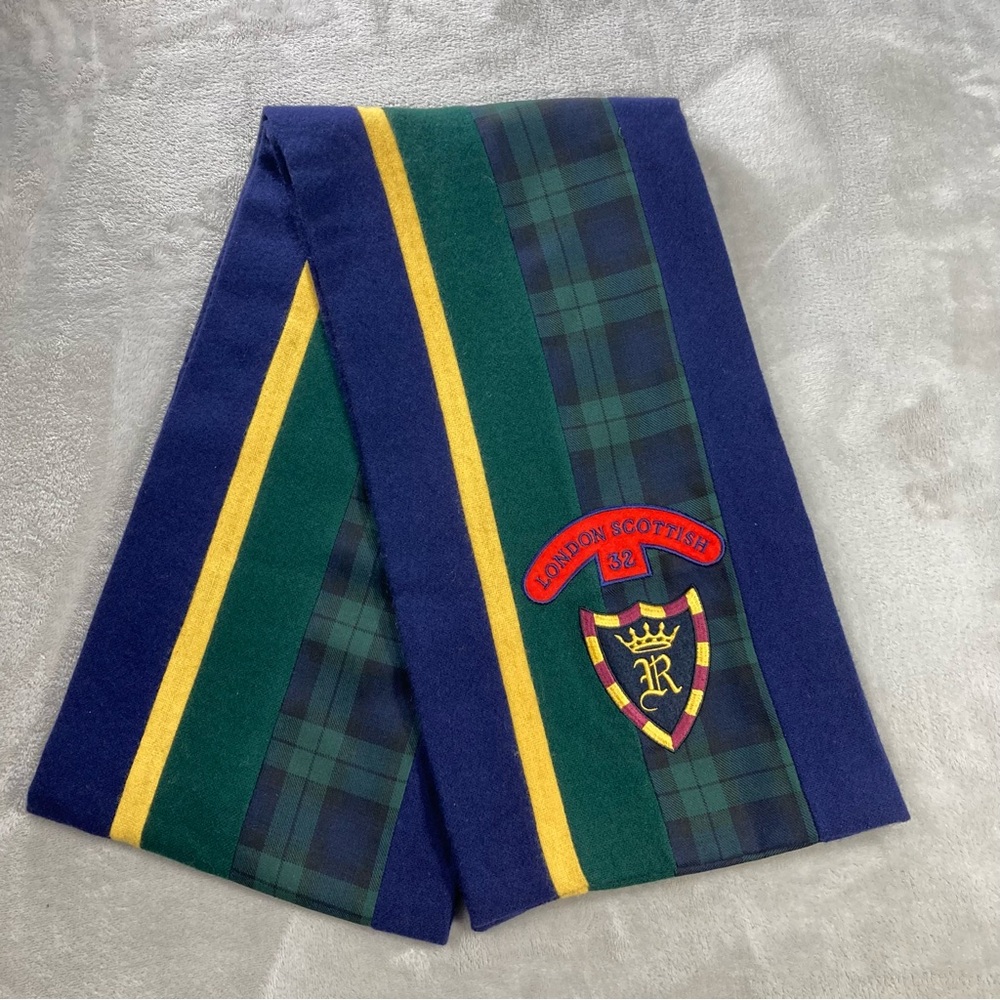 Ralph Lauren Rugby Crest London Scottish 32 Wool Scarf 9.5" x 72"
